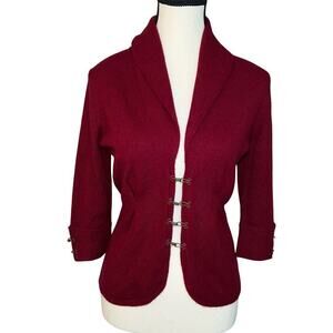 White + Warren Deep Red Cardigan with Hook Closures